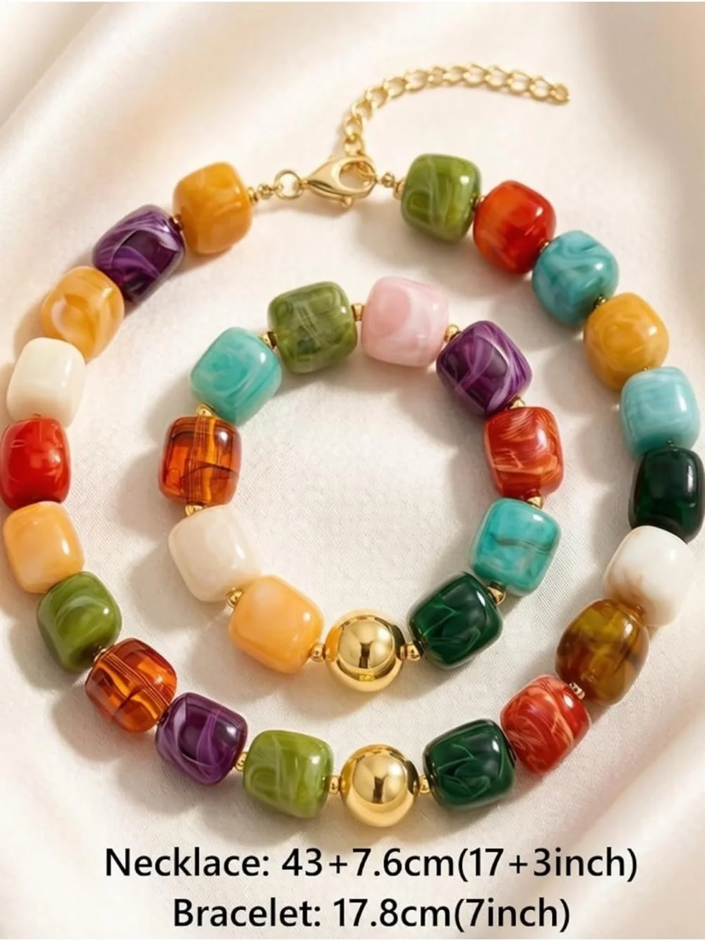 Colorful Bead Necklace and Bracelet Set - Bohemian, Beach